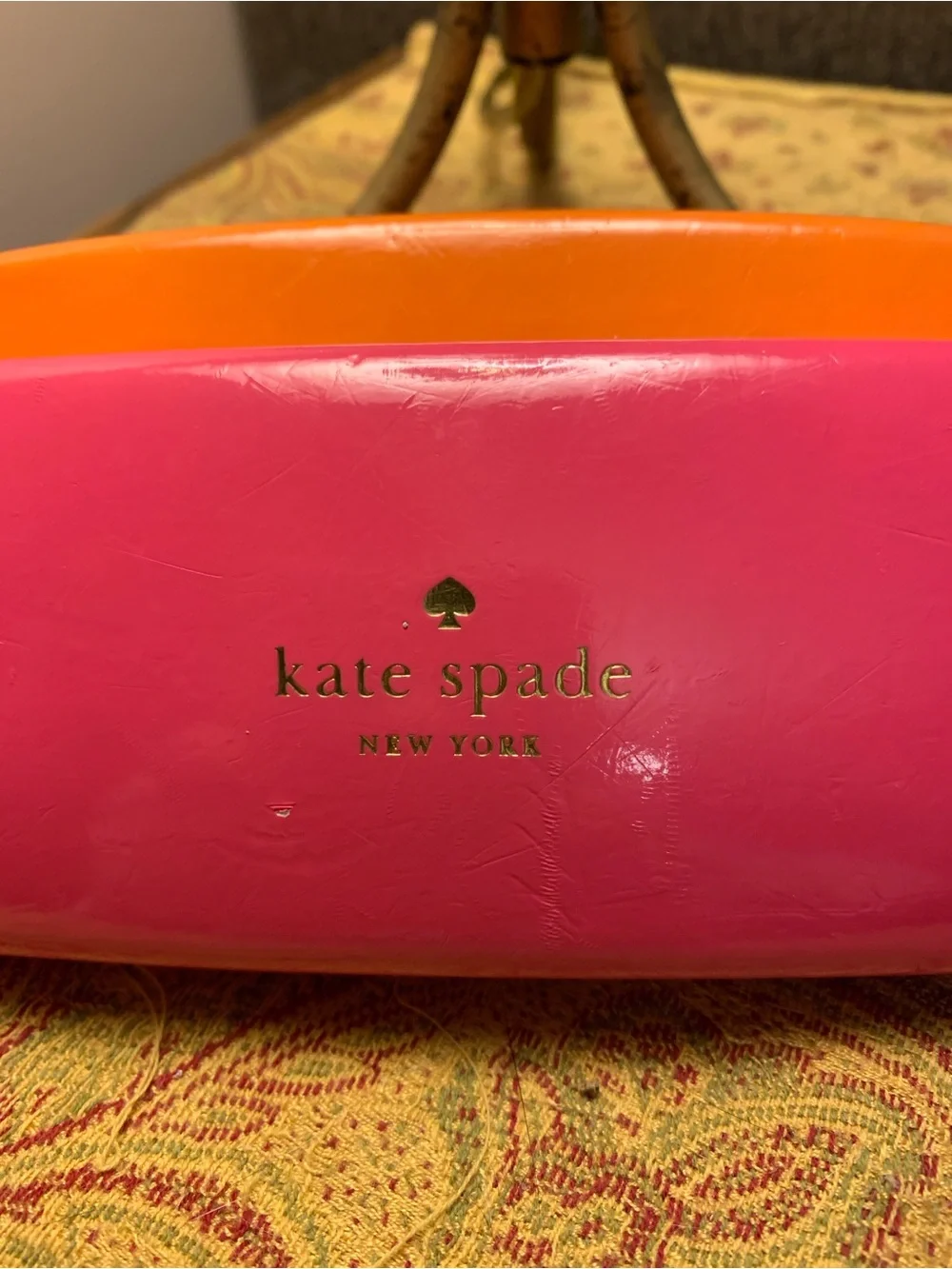 kate spade Pink and Orange Hard Sunglasses Case with Gold Logo